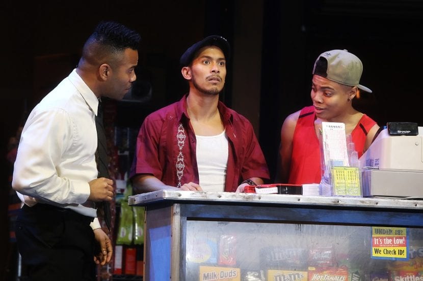 Nick Sanchez (Benny), Andres Quintero (Usnavi), and Reed LoRenzo Shannon (Sonny) in IN THE HEIGHTS. Photo by Curtis Brown Photography.